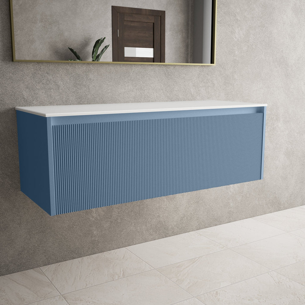 Scanalato Single Drawer Countertop Vanity Unit - Soft Blue 1200mm