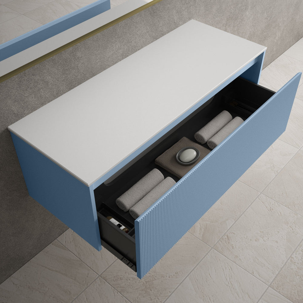 Scanalato Single Drawer Countertop Vanity Unit - Soft Blue 1200mm
