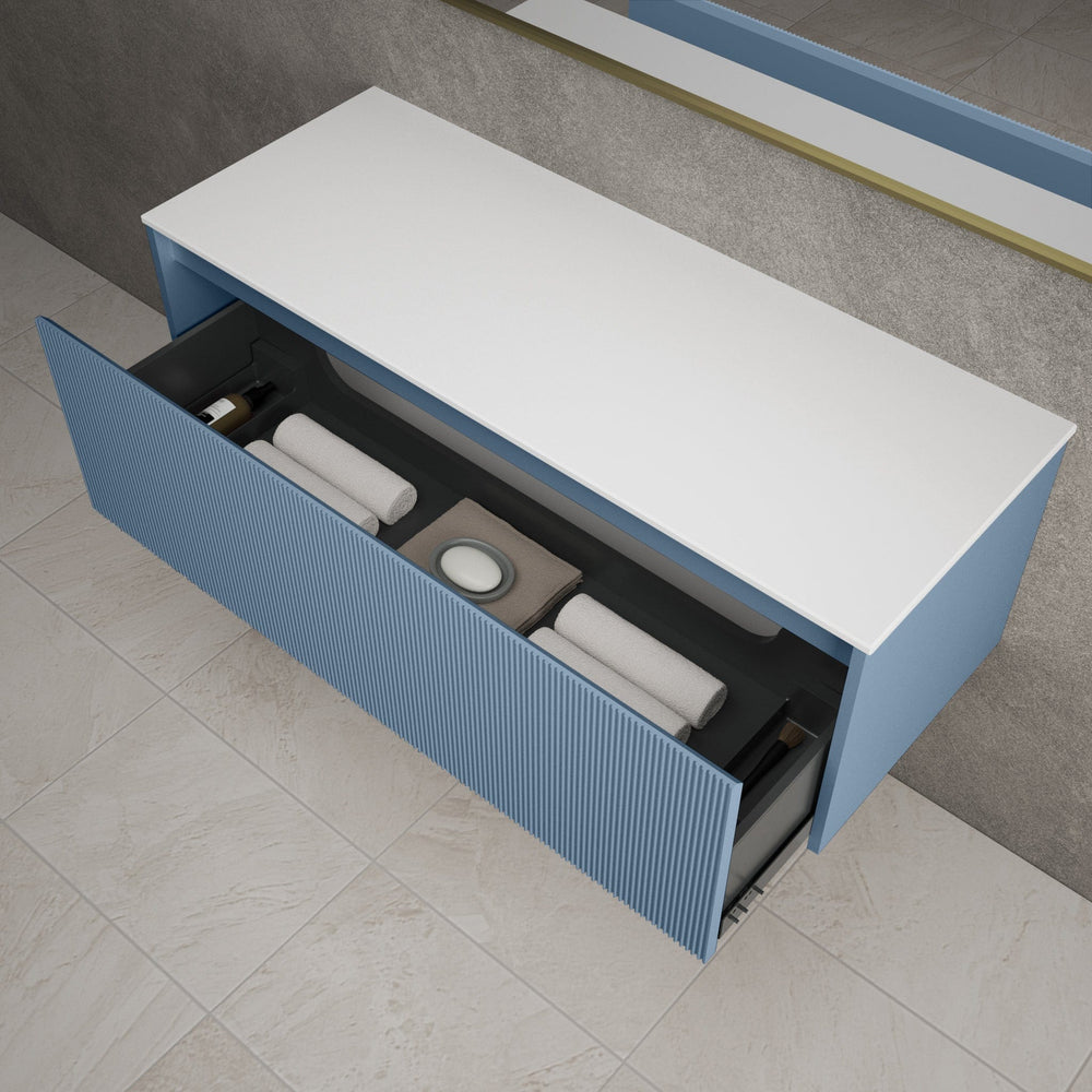 Scanalato Single Drawer Countertop Vanity Unit - Soft Blue 1200mm