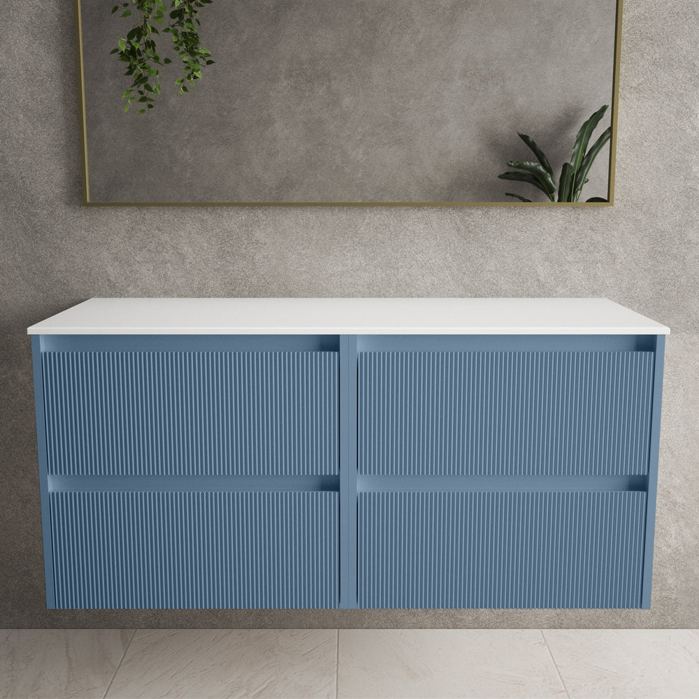 Scanalato Four Drawer Countertop Vanity Unit - Soft Blue 1200mm