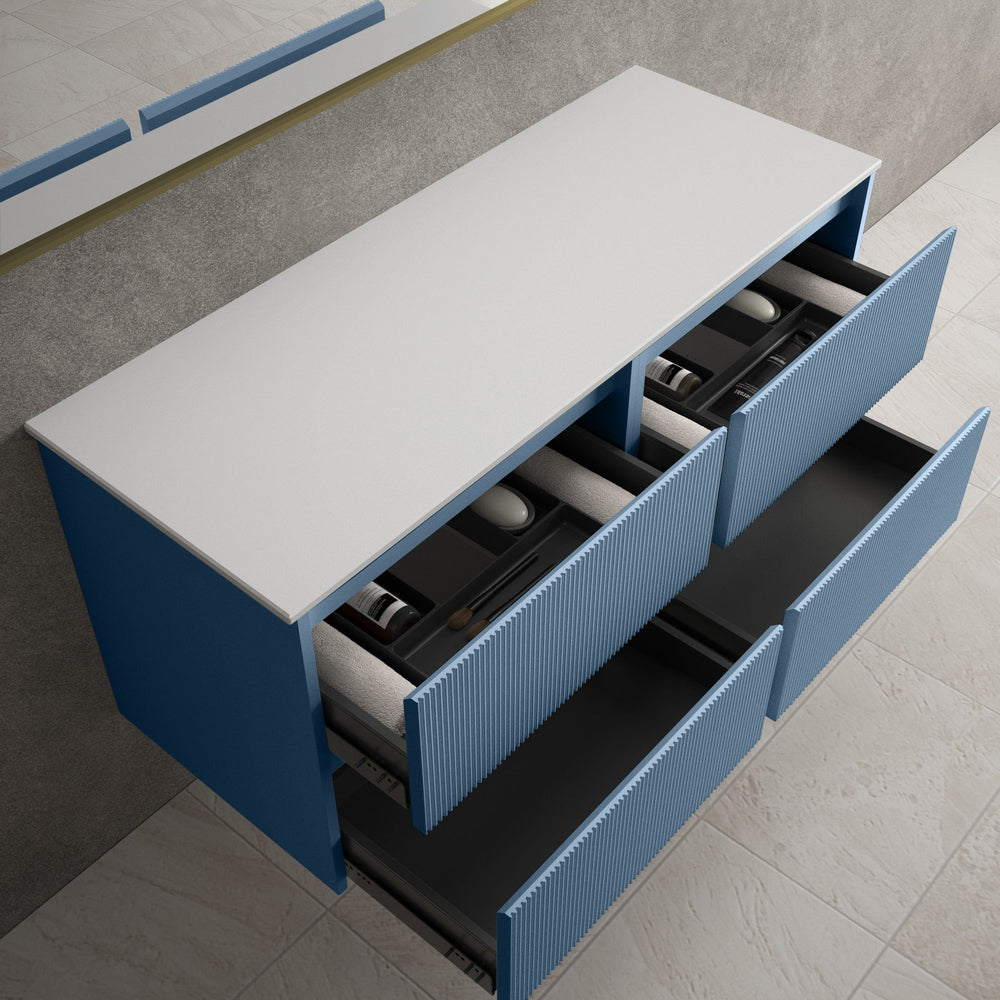 Scanalato Four Drawer Countertop Vanity Unit - Soft Blue 1200mm