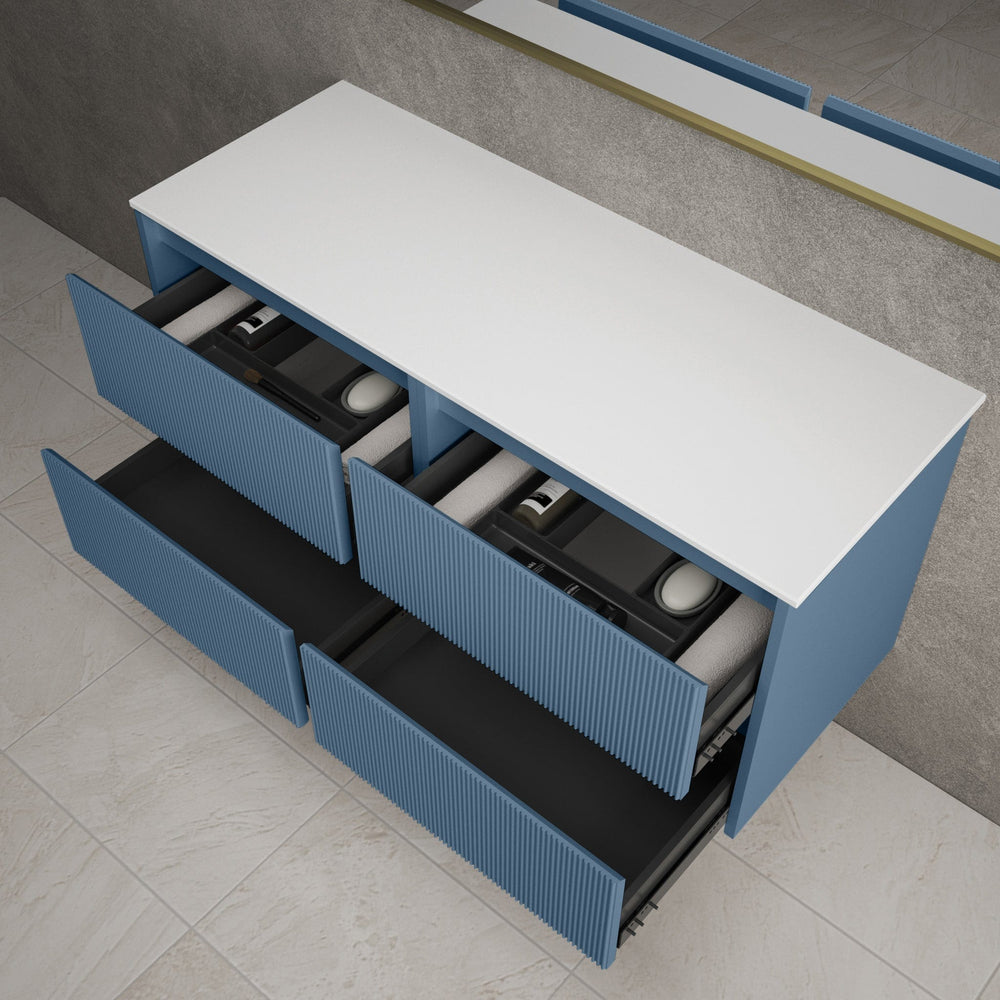 Scanalato Four Drawer Countertop Vanity Unit - Soft Blue 1200mm