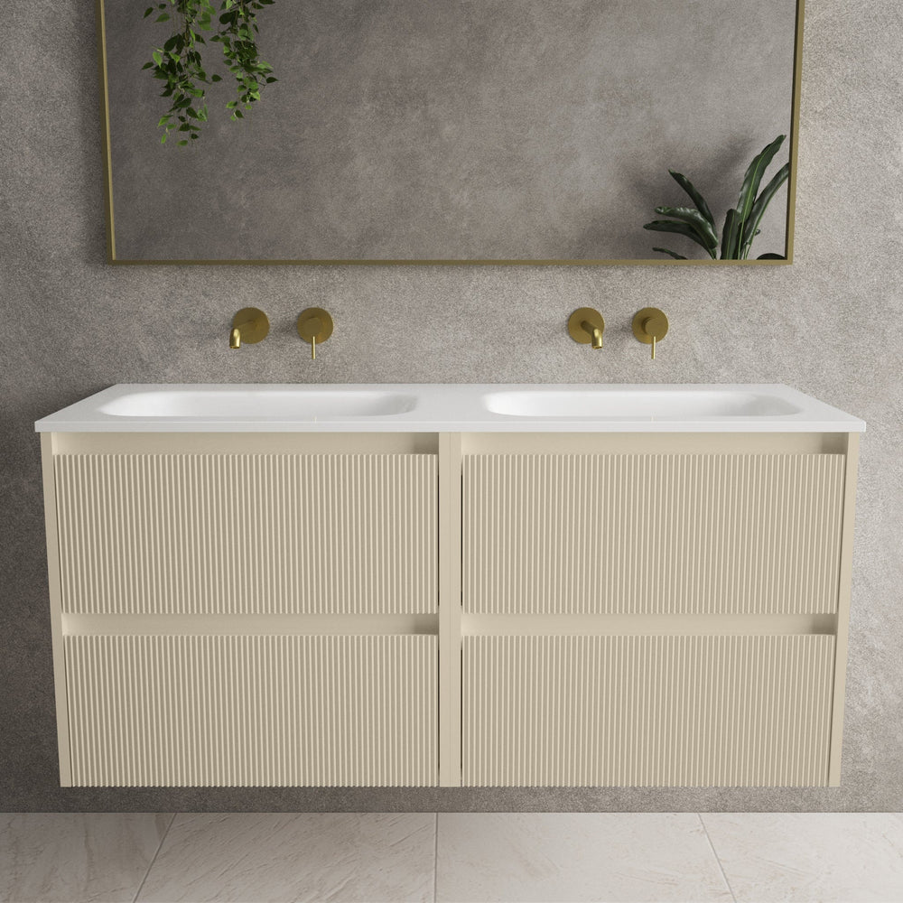 Scanalato Four Drawer Vanity Unit With Beyondstone Double Basin - Cashmere 1200mm