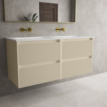 Scanalato Four Drawer Vanity Unit With Beyondstone Double Basin - Cashmere 1200mm