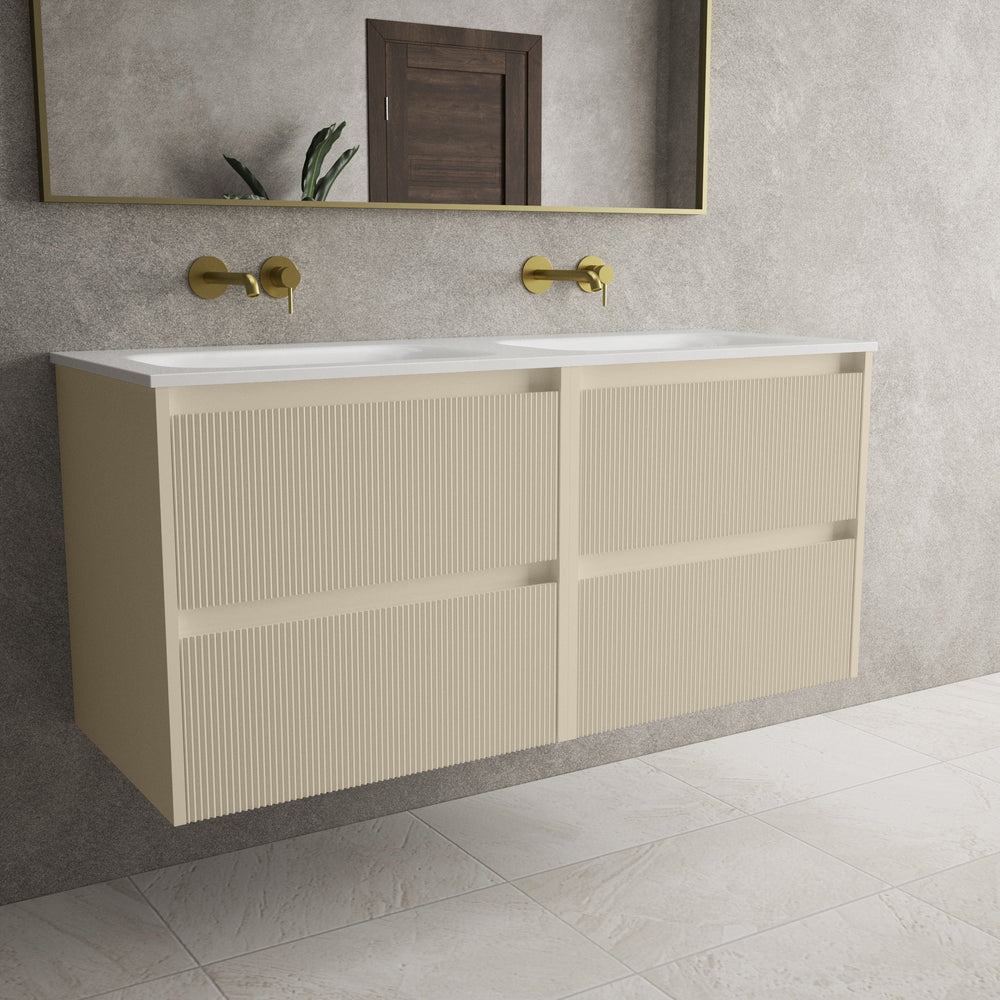 Scanalato Four Drawer Vanity Unit With Beyondstone Double Basin - Cashmere 1200mm