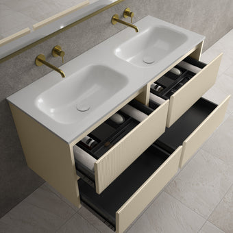 Scanalato Four Drawer Vanity Unit With Beyondstone Double Basin - Cashmere 1200mm