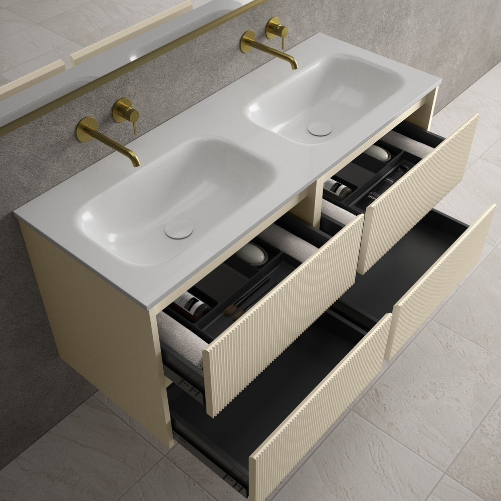 Scanalato Four Drawer Vanity Unit With Beyondstone Double Basin - Cashmere 1200mm