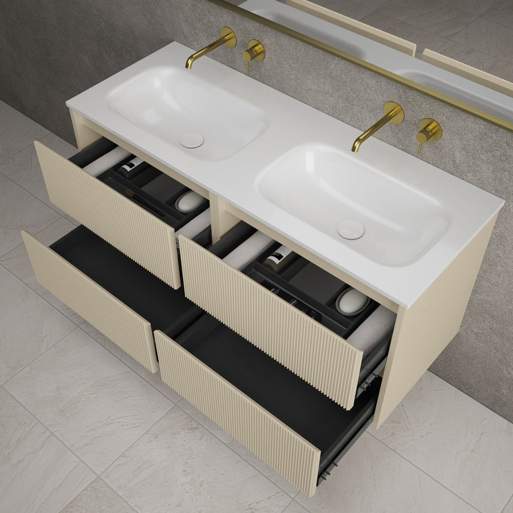 Scanalato Four Drawer Vanity Unit With Beyondstone Double Basin - Cashmere 1200mm