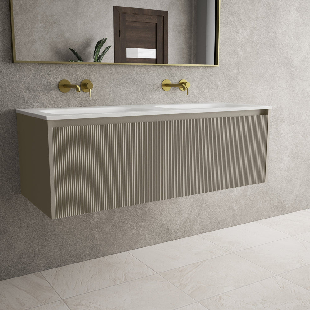 Scanalato Single Drawer Vanity Unit With Beyondstone Double Basin - Soft Taupe 1200mm