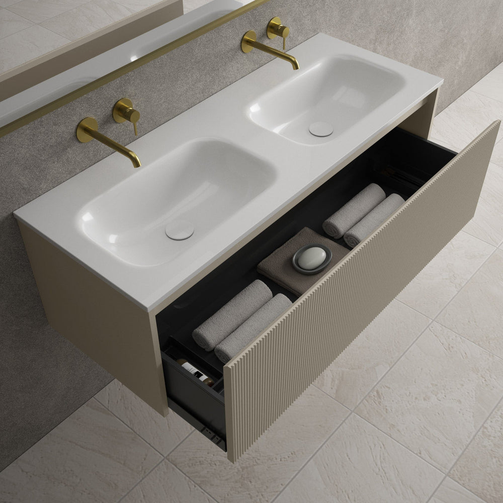 Scanalato Single Drawer Vanity Unit With Beyondstone Double Basin - Soft Taupe 1200mm