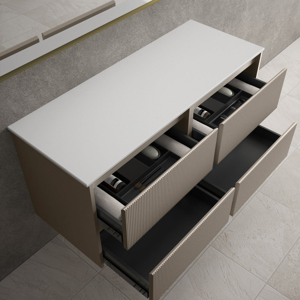 Scanalato Four Drawer Countertop Vanity Unit - Soft Taupe 1200mm