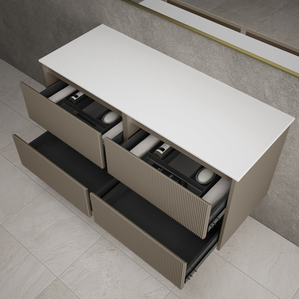 Scanalato Four Drawer Countertop Vanity Unit - Soft Taupe 1200mm