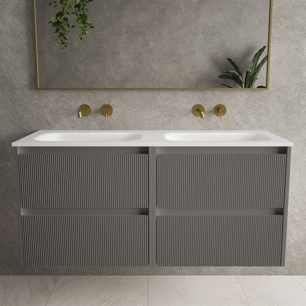 Scanalato Four Drawer Vanity Unit With Beyondstone Double Basin - Rich Taupe 1200mm