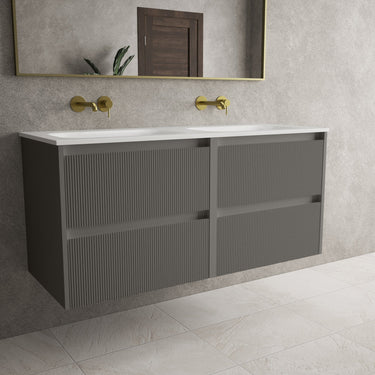 Scanalato Four Drawer Vanity Unit With Beyondstone Double Basin - Rich Taupe 1200mm