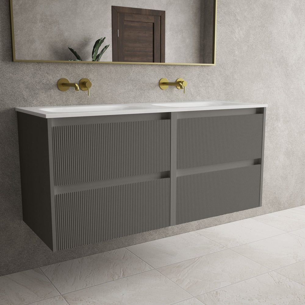 Scanalato Four Drawer Vanity Unit With Beyondstone Double Basin - Rich Taupe 1200mm
