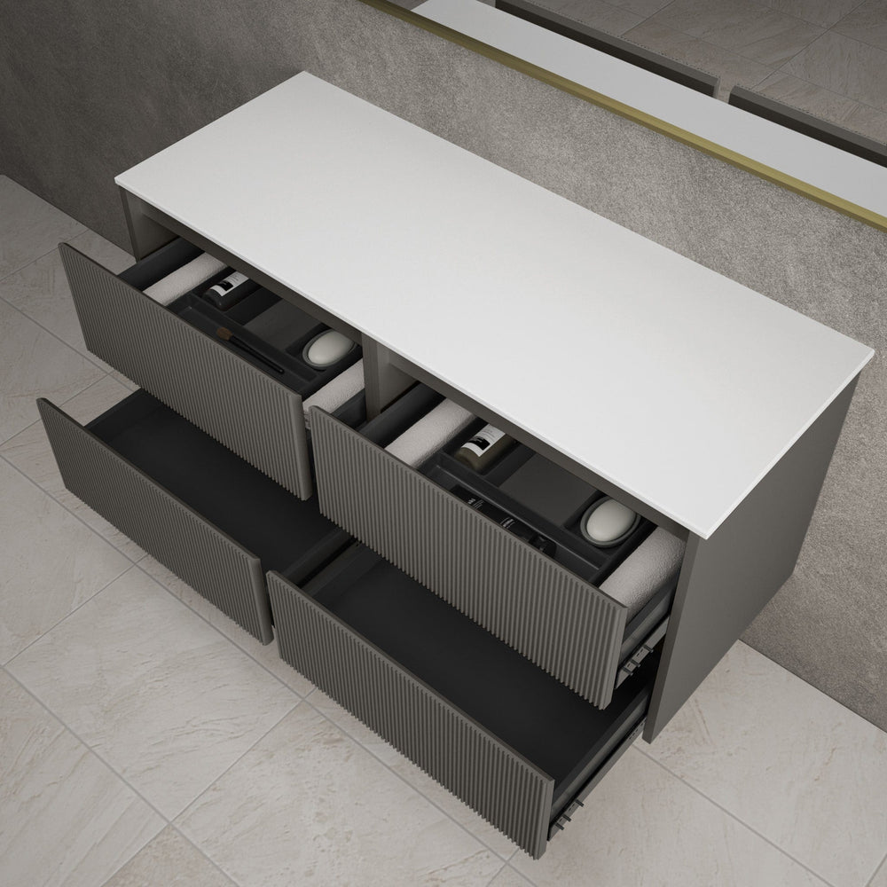 Scanalato Four Drawer Countertop Vanity Unit - Rich Taupe 1200mm