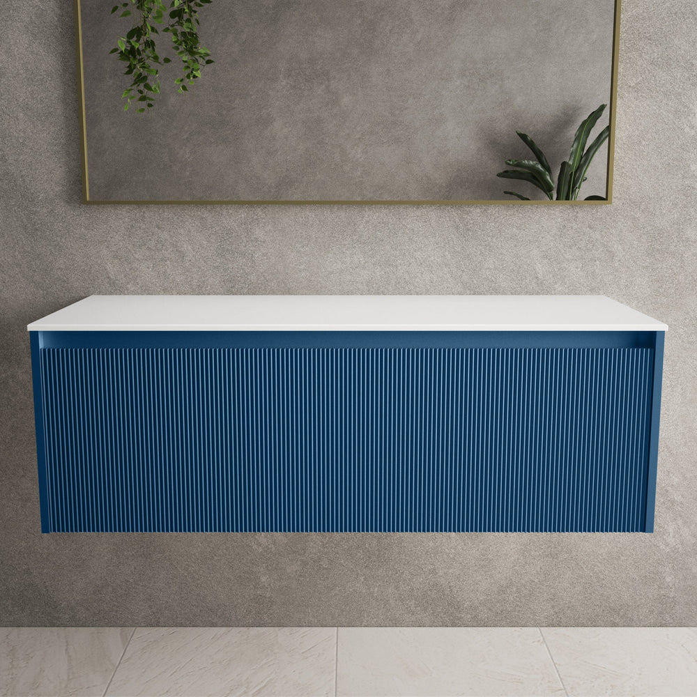 Scanalato Single Drawer Countertop Vanity Unit - Ocean Blue 1200mm