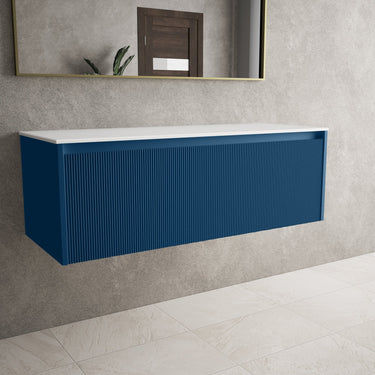 Scanalato Single Drawer Countertop Vanity Unit - Ocean Blue 1200mm