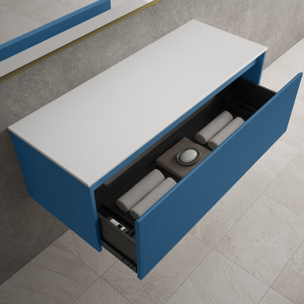 Scanalato Single Drawer Countertop Vanity Unit - Ocean Blue 1200mm