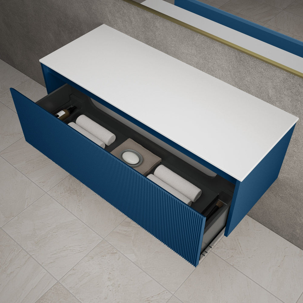 Scanalato Single Drawer Countertop Vanity Unit - Ocean Blue 1200mm