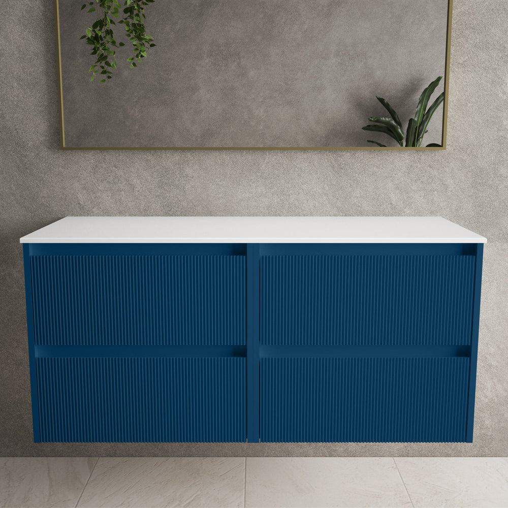 Scanalato Four Drawer Countertop Vanity Unit - Ocean Blue 1200mm