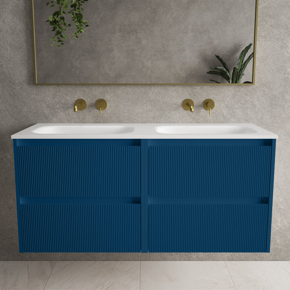 Scanalato Four Drawer Vanity Unit With Beyondstone Double Basin - Ocean Blue 1200mm