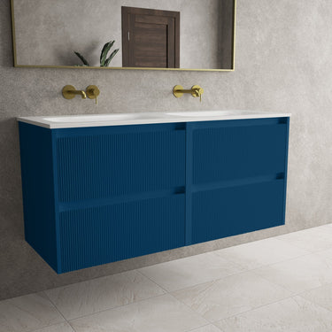 Scanalato Four Drawer Vanity Unit With Beyondstone Double Basin - Ocean Blue 1200mm