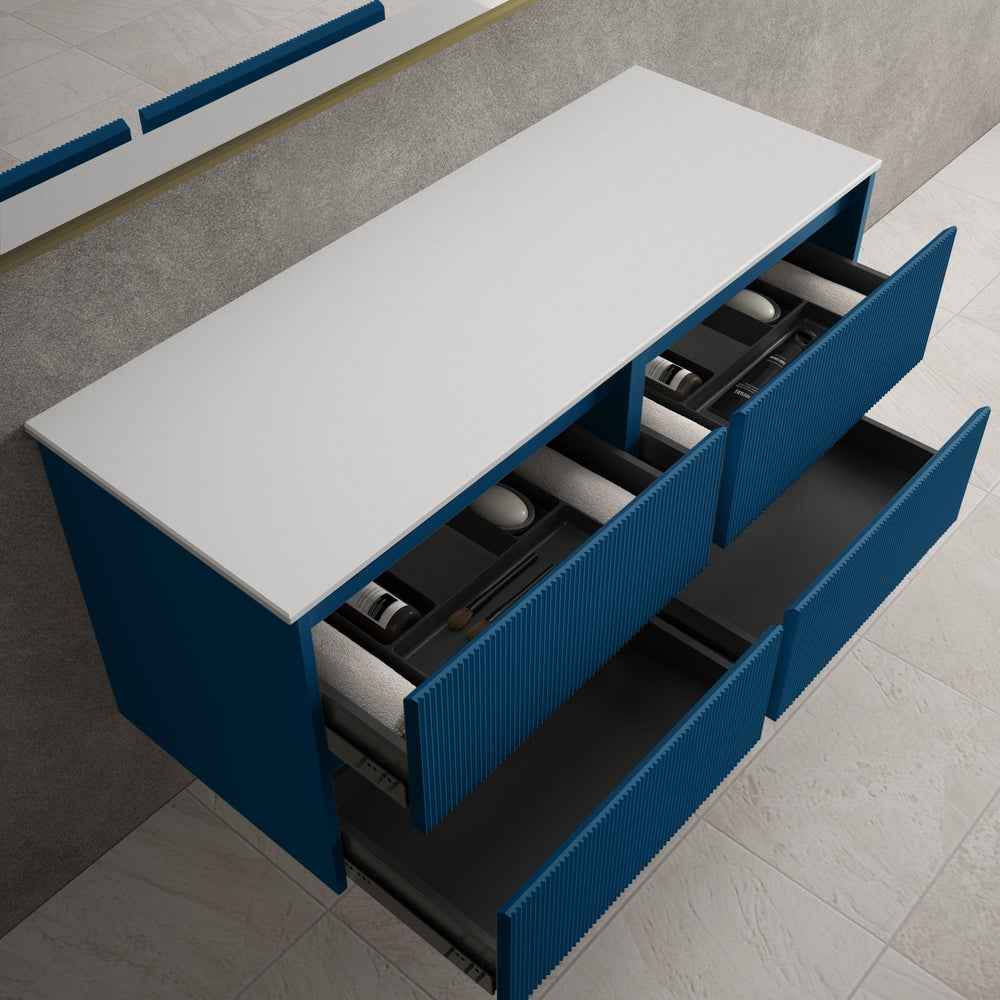 Scanalato Four Drawer Countertop Vanity Unit - Ocean Blue 1200mm