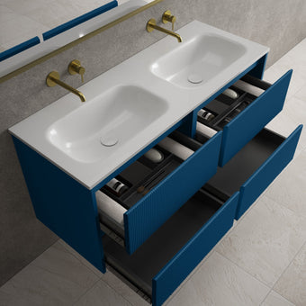 Scanalato Four Drawer Vanity Unit With Beyondstone Double Basin - Ocean Blue 1200mm