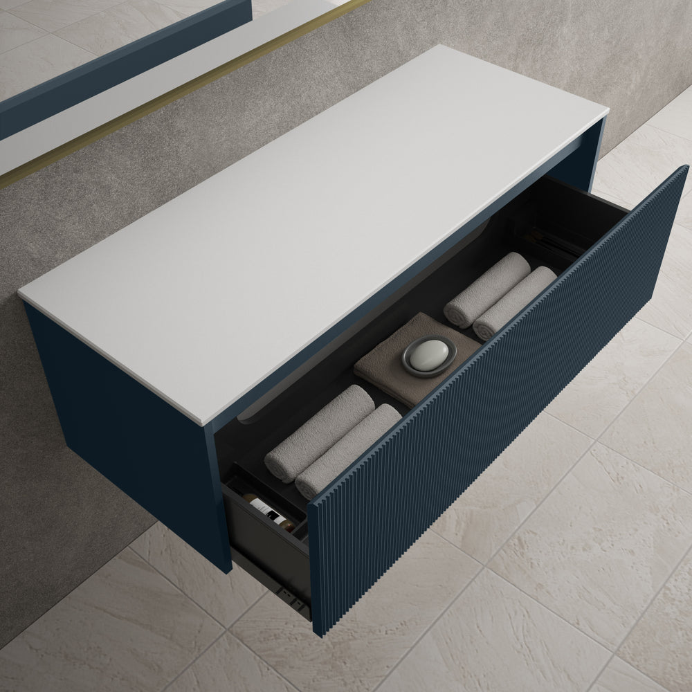 Scanalato Single Drawer Countertop Vanity Unit - Midnight Blue 1200mm