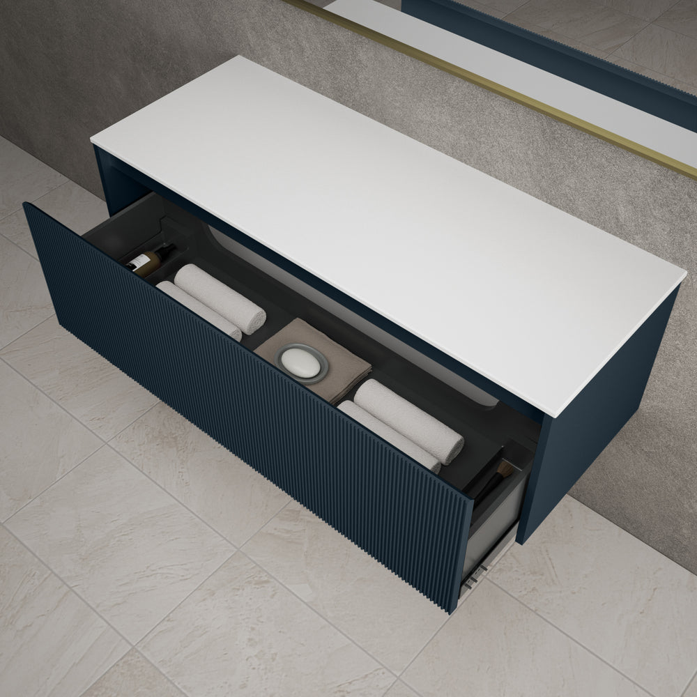 Scanalato Single Drawer Countertop Vanity Unit - Midnight Blue 1200mm