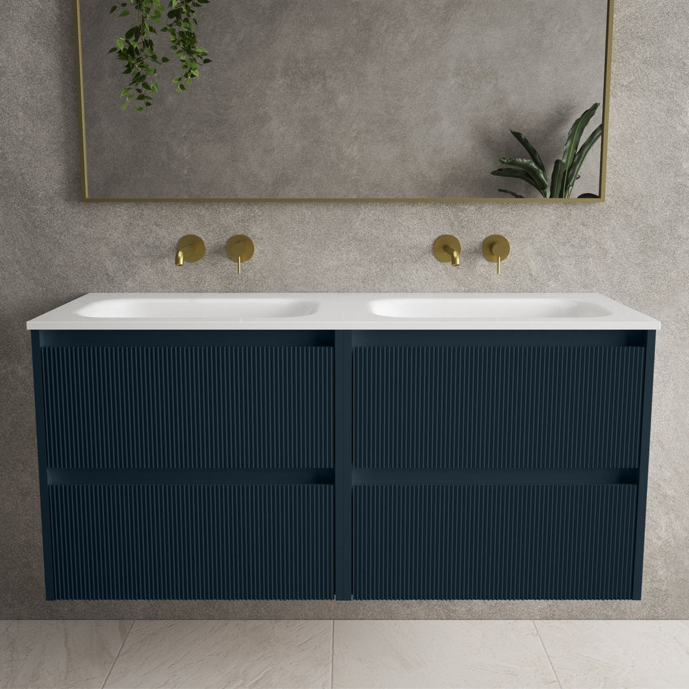 Scanalato Four Drawer Vanity Unit With Beyondstone Double Basin - Midnight Blue 1200mm