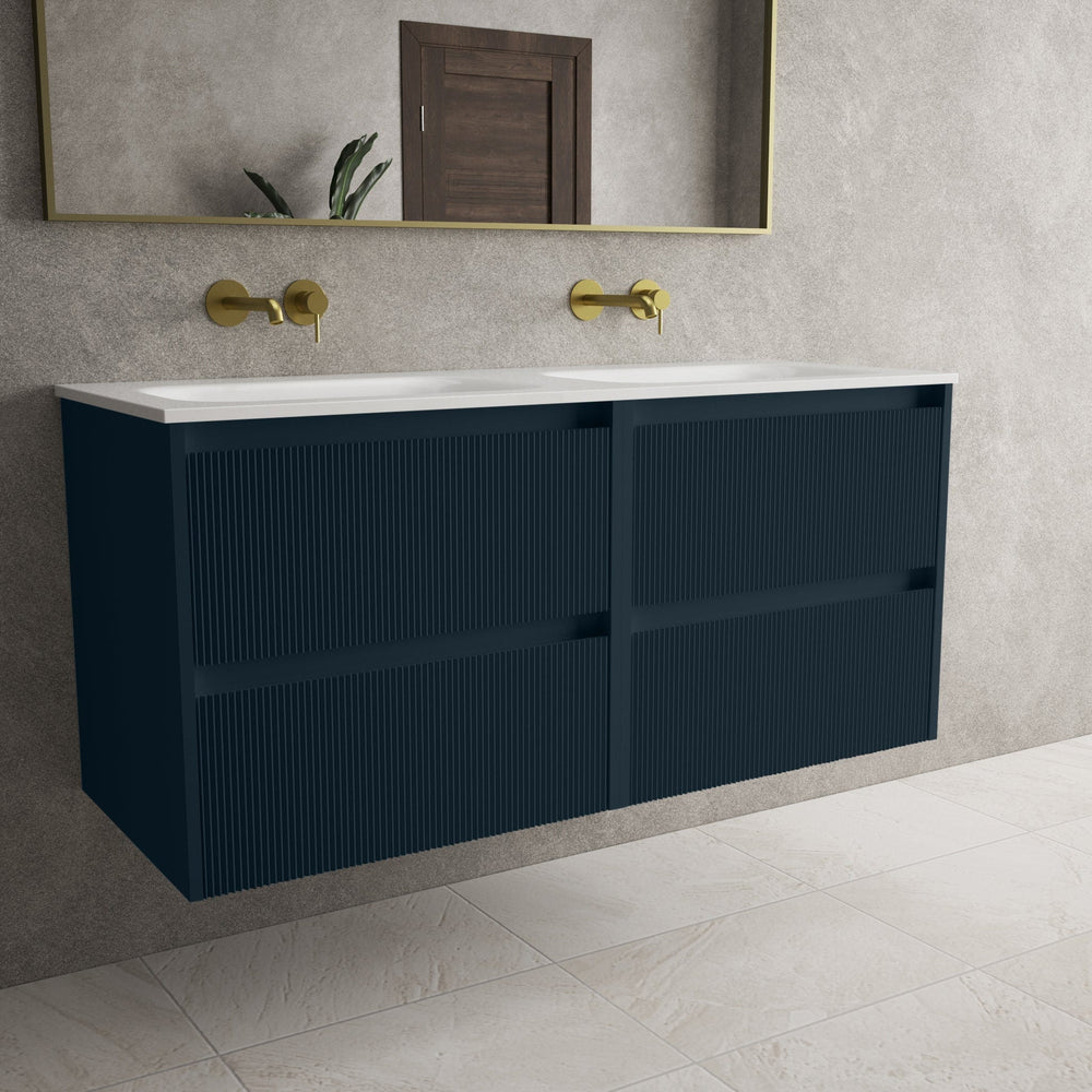 Scanalato Four Drawer Vanity Unit With Beyondstone Double Basin - Midnight Blue 1200mm