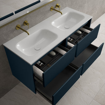 Scanalato Four Drawer Vanity Unit With Beyondstone Double Basin - Midnight Blue 1200mm