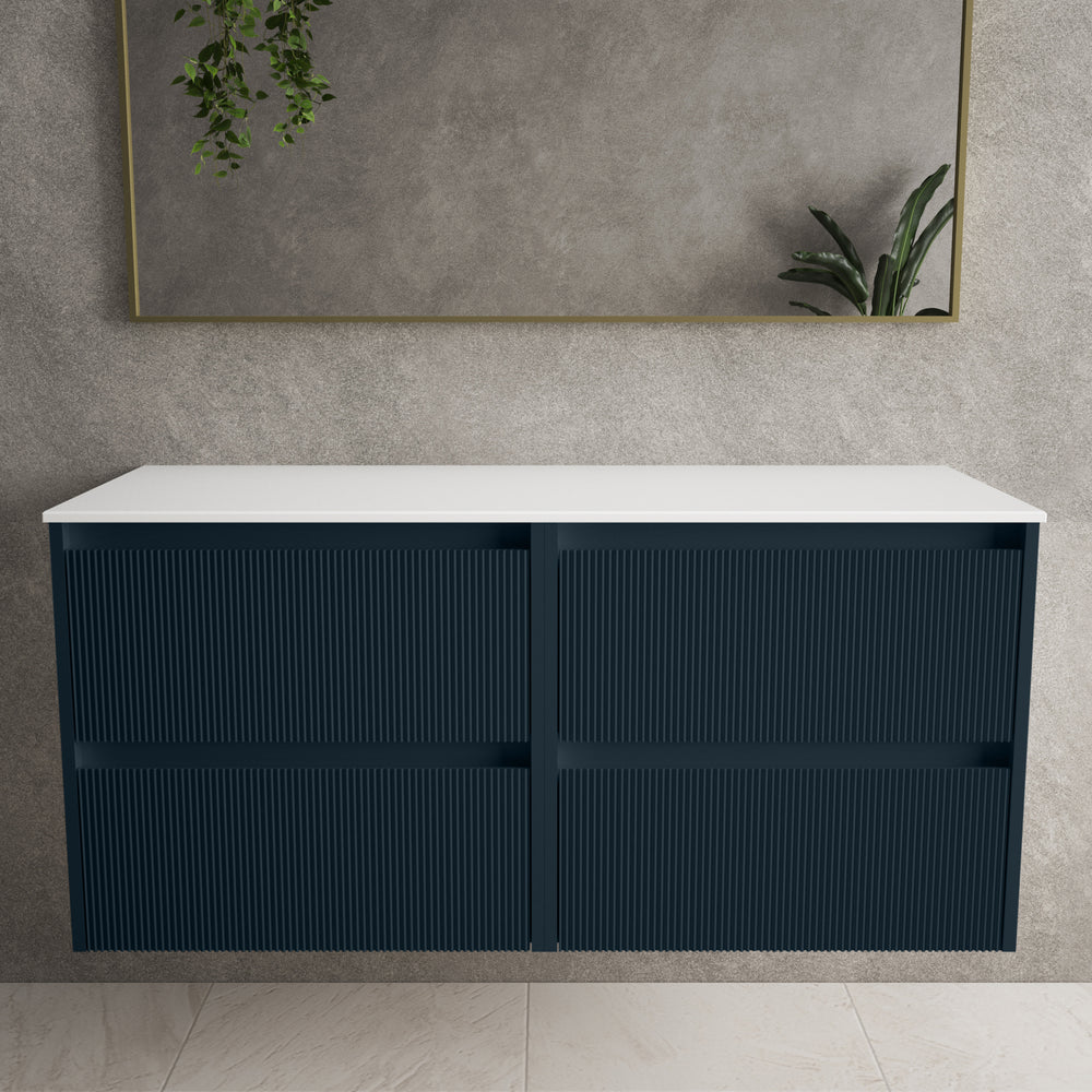 Scanalato Four Drawer Countertop Vanity Unit - Midnight Blue 1200mm
