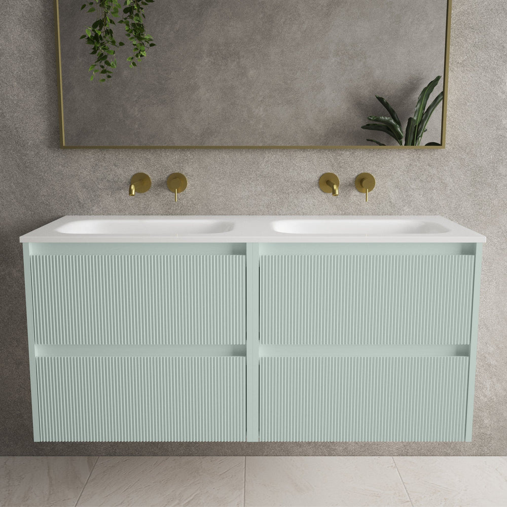 Scanalato Four Drawer Vanity Unit With Beyondstone Double Basin - Peppermint 1200mm