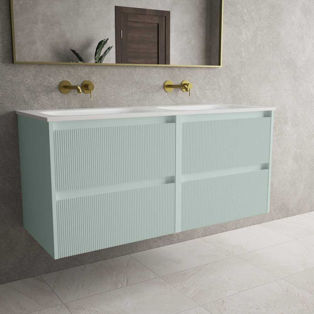Scanalato Four Drawer Vanity Unit With Beyondstone Double Basin - Peppermint 1200mm