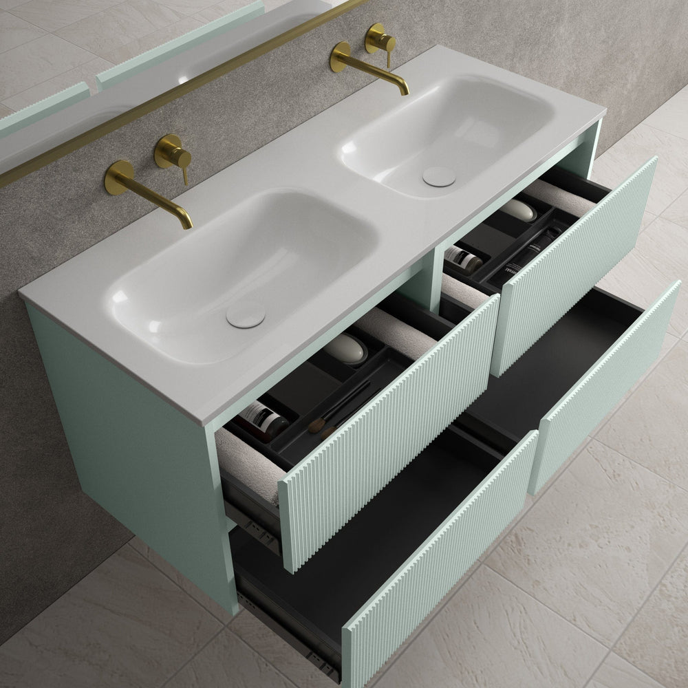 Scanalato Four Drawer Vanity Unit With Beyondstone Double Basin - Peppermint 1200mm
