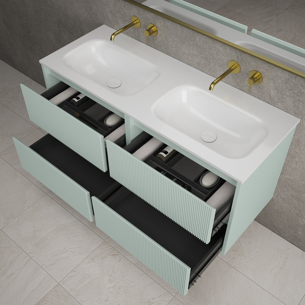 Scanalato Four Drawer Vanity Unit With Beyondstone Double Basin - Peppermint 1200mm