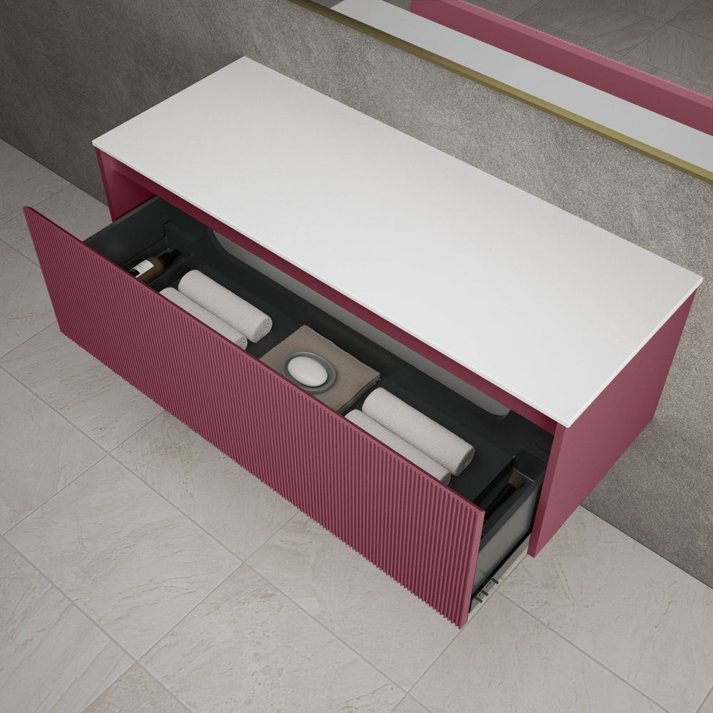 Scanalato Single Drawer Countertop Vanity Unit - Mineral Red 1200mm