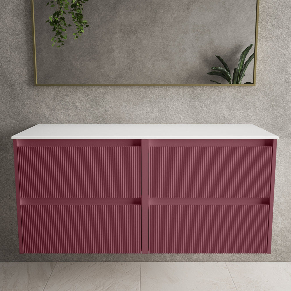 Scanalato Four Drawer Countertop Vanity Unit - Mineral Red 1200mm