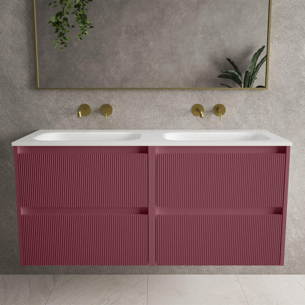 Scanalato Four Drawer Vanity Unit With Beyondstone Double Basin - Mineral Red 1200mm