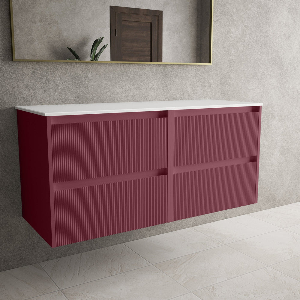 Scanalato Four Drawer Countertop Vanity Unit - Mineral Red 1200mm