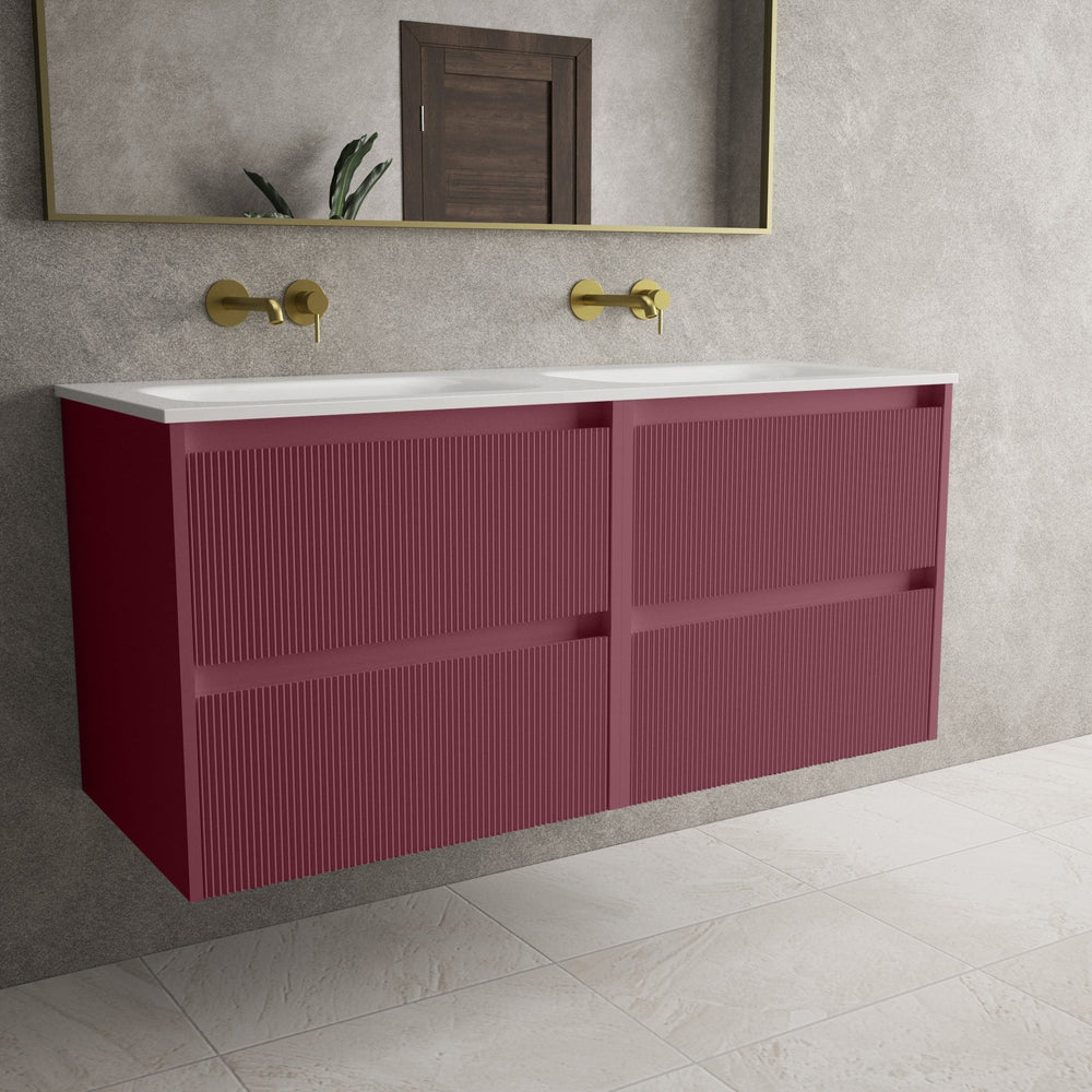 Scanalato Four Drawer Vanity Unit With Beyondstone Double Basin - Mineral Red 1200mm