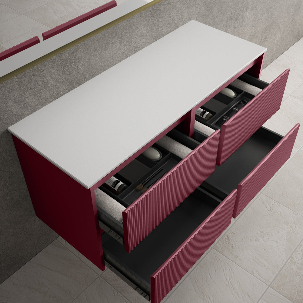 Scanalato Four Drawer Countertop Vanity Unit - Mineral Red 1200mm