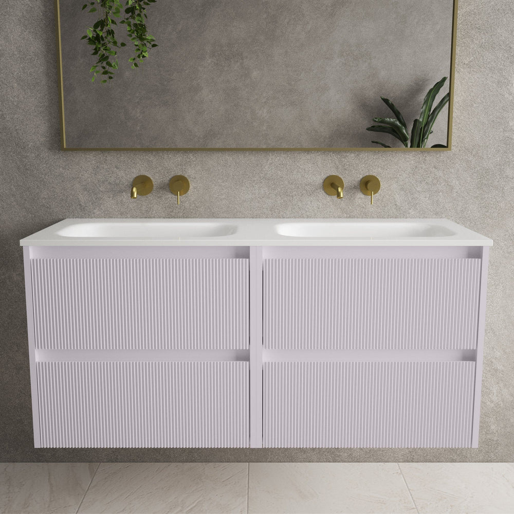 Scanalato Four Drawer Vanity Unit With Beyondstone Double Basin - Soft Violet 1200mm