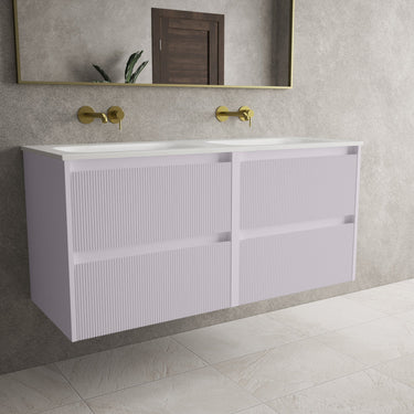 Scanalato Four Drawer Vanity Unit With Beyondstone Double Basin - Soft Violet 1200mm