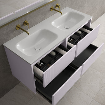 Scanalato Four Drawer Vanity Unit With Beyondstone Double Basin - Soft Violet 1200mm