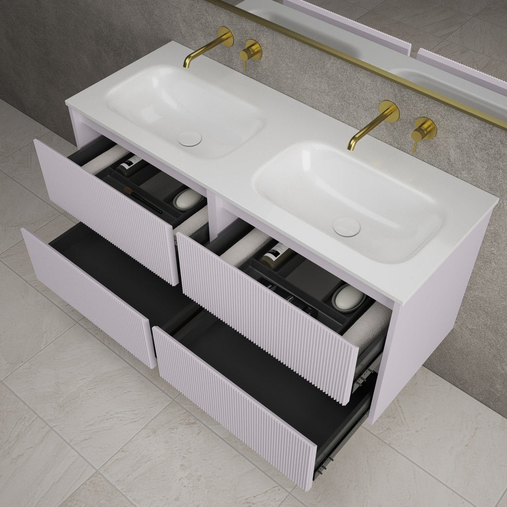 Scanalato Four Drawer Vanity Unit With Beyondstone Double Basin - Soft Violet 1200mm