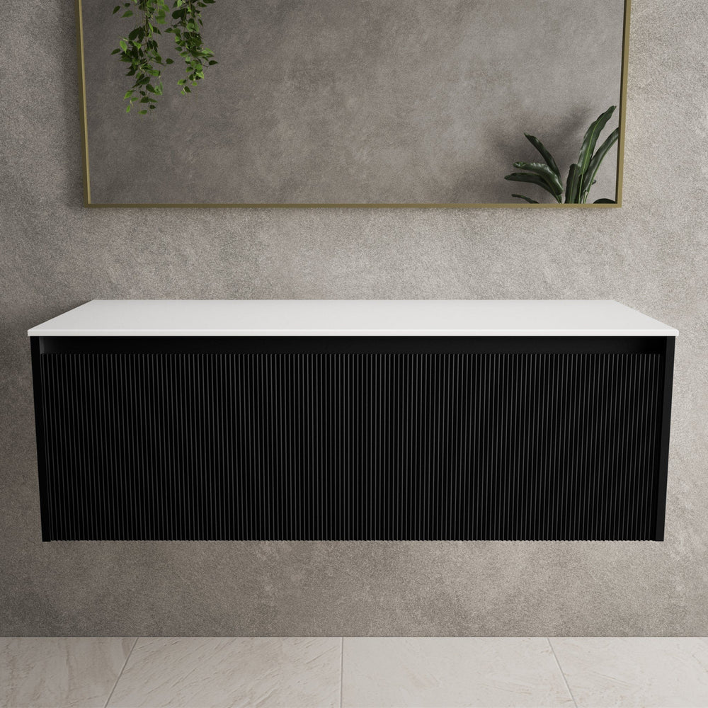Scanalato Single Drawer Countertop Vanity Unit - Pure Black 1200mm